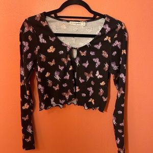Live to be Spoiled Black Butterfly Crop Top (L)